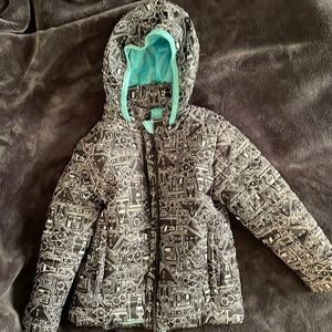 Cat & Jack kids puffer jacket, science print, fleece lined, size 3T.